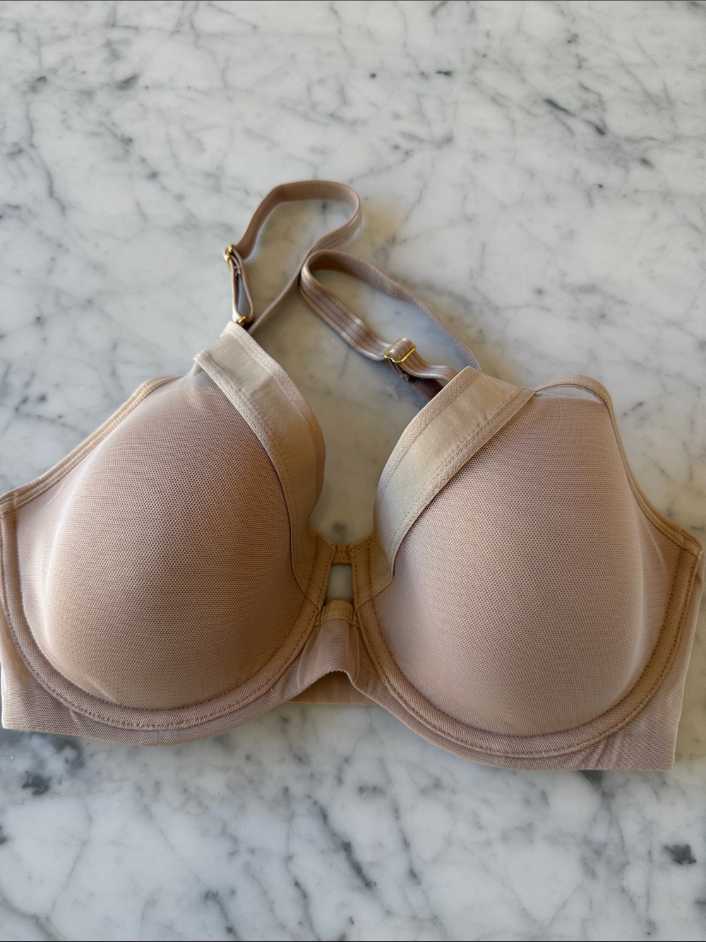 Hanky Panky hi-apex lined mesh bra. Nude 32DD NWT